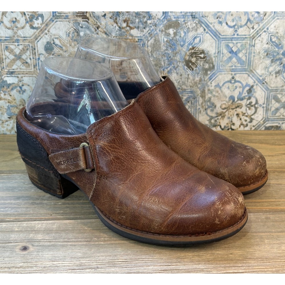 Merrell Leather Clogs Mules Comfort Fall BOHO Women 6 Brown
